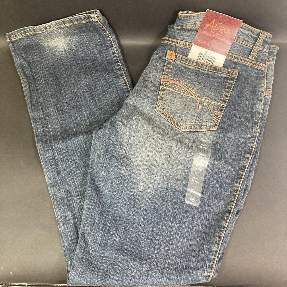 Aura by Wrangler Instantly Slimming Boot Cut Women's Sz 16 Tall Blue 99% Cotton